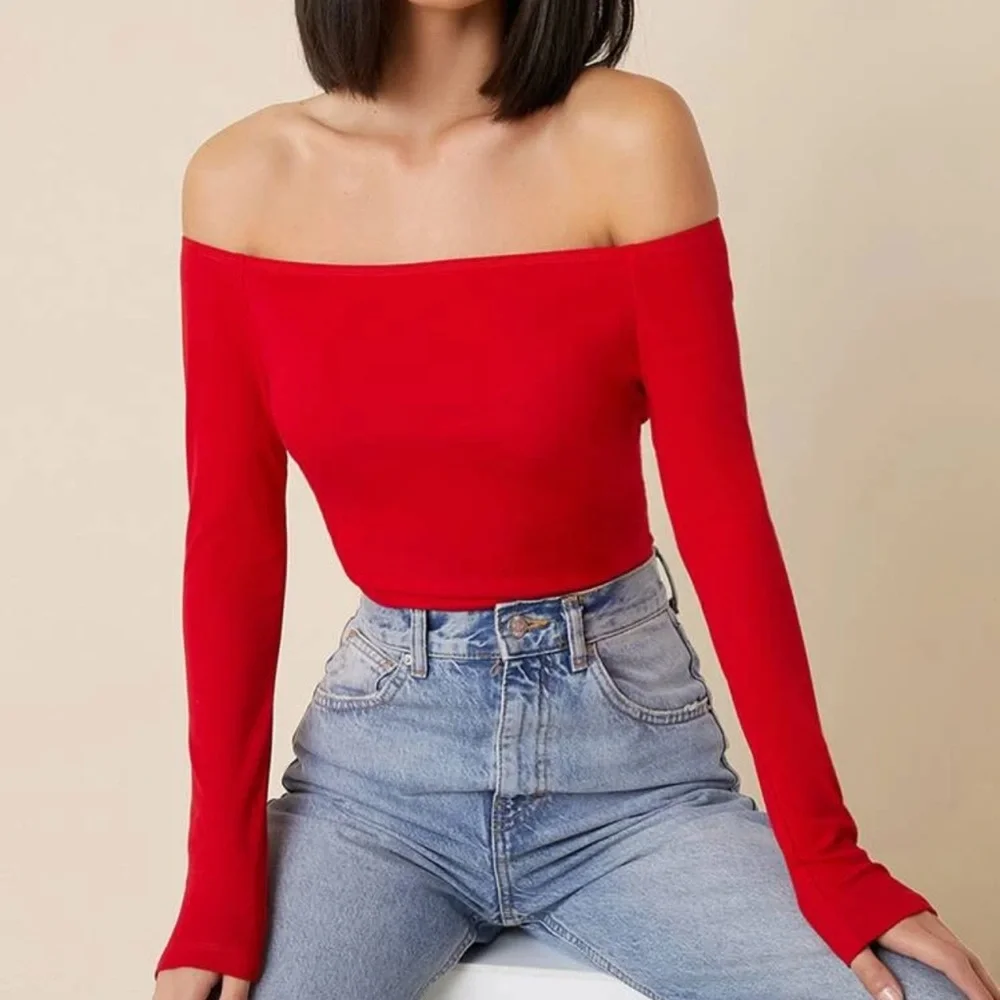 S 90s off the shoulder long sleeve crop top white - Picture 4 of 12